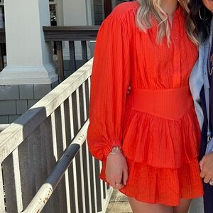 Olivaceous Vibrant Orange Tiered Peasant Mini Dress (fits like a small)